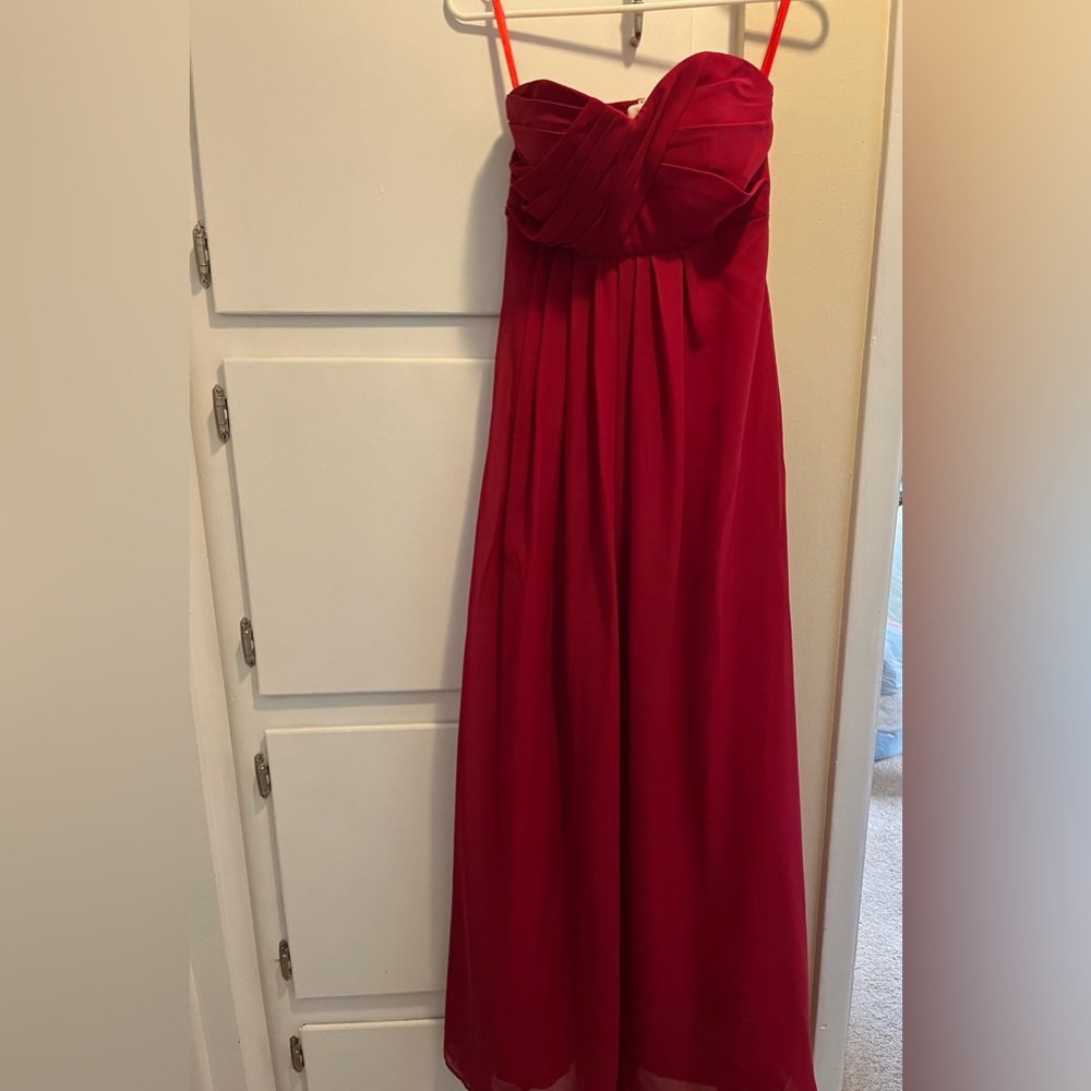 Strapless Floor Length Red Prom or Bridesmaid Dress